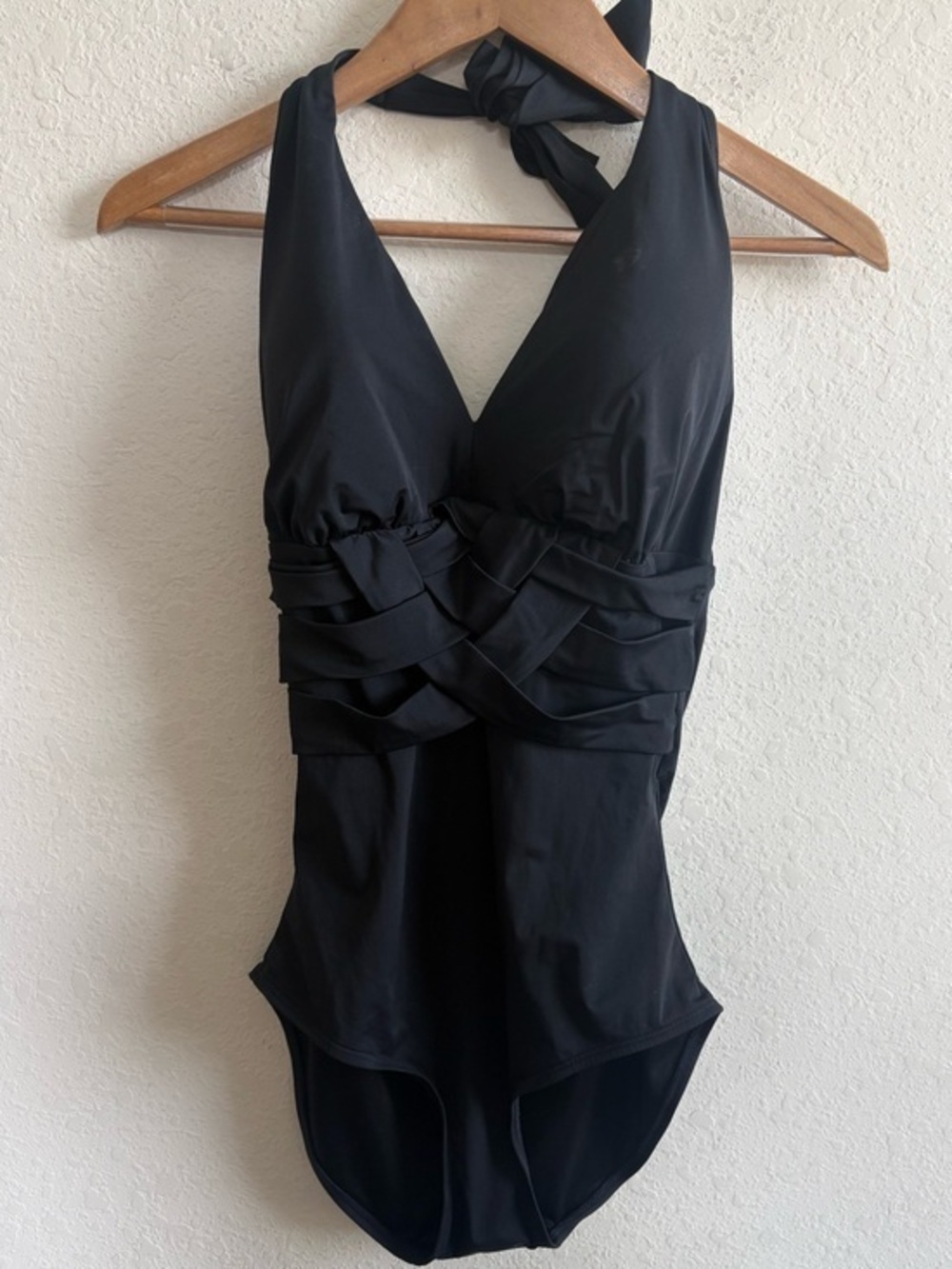 Spanx black one-piece swimsuit black halter tie neck Size 12